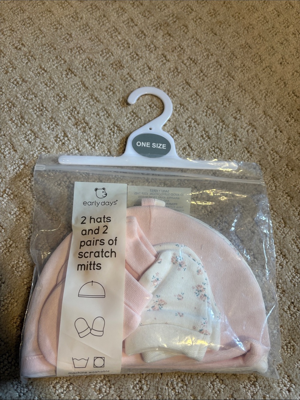 Primark Baby Hat and Mitt Set in Pale Pink and Floral